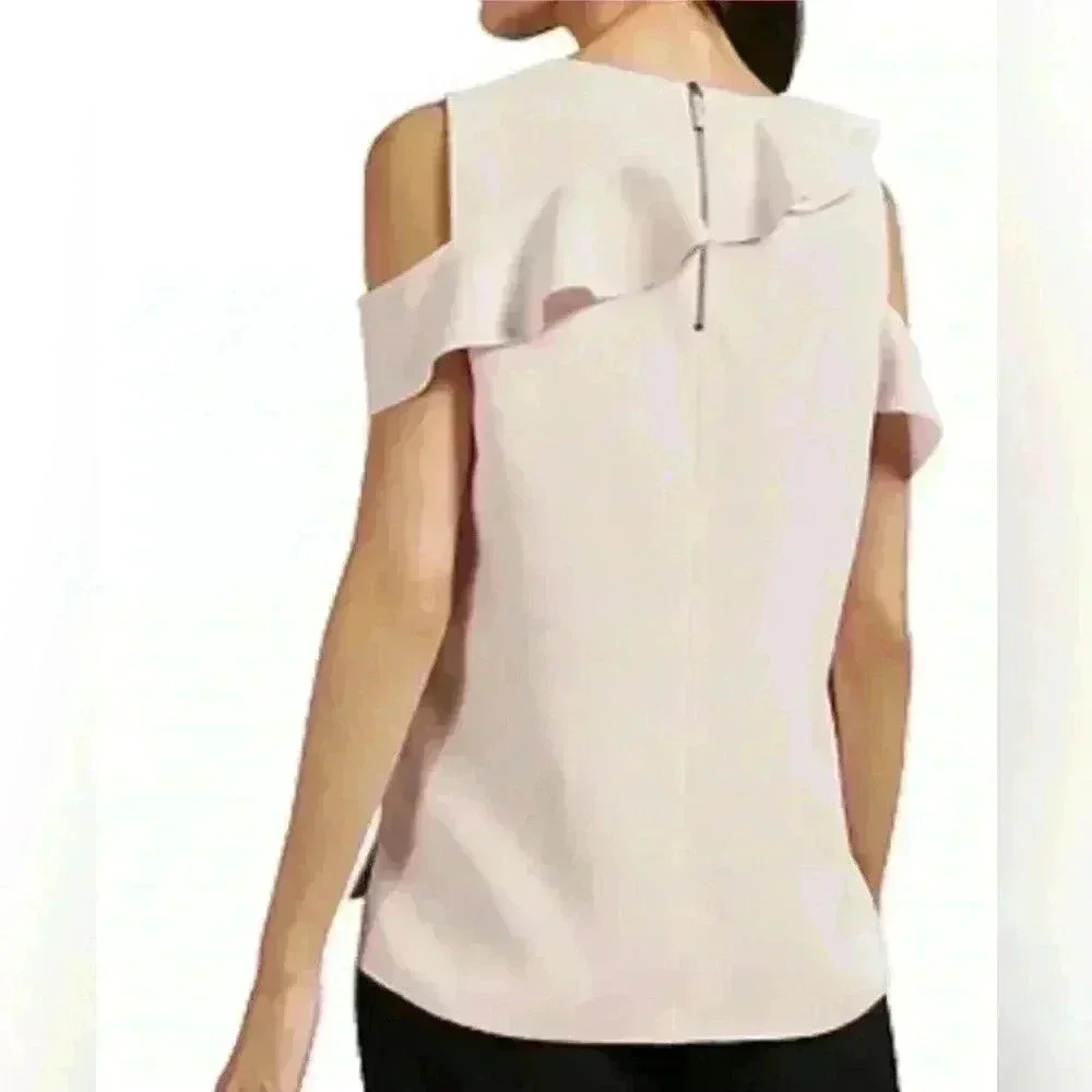 Ted Baker Honourr Asymmetrical Frill Top Nude Pink - Size 2 - Small/Medium - Picture 2 of 11
